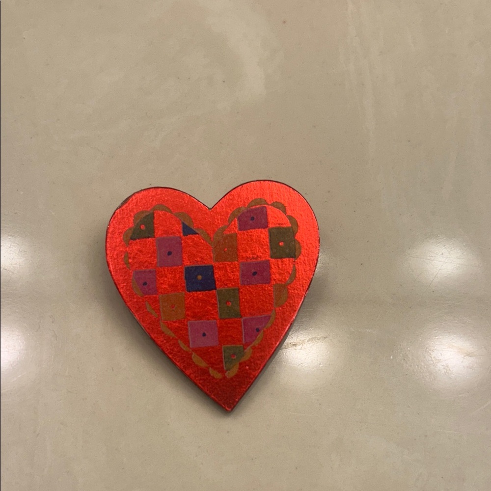 Source Unknown Red Heart Checkerboard Brooch